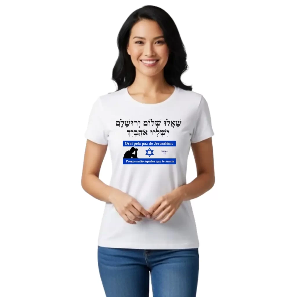 Camiseta Branca Orai pela paz de Jerusalém