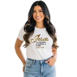 Camiseta branca Jesus é o Caminho
