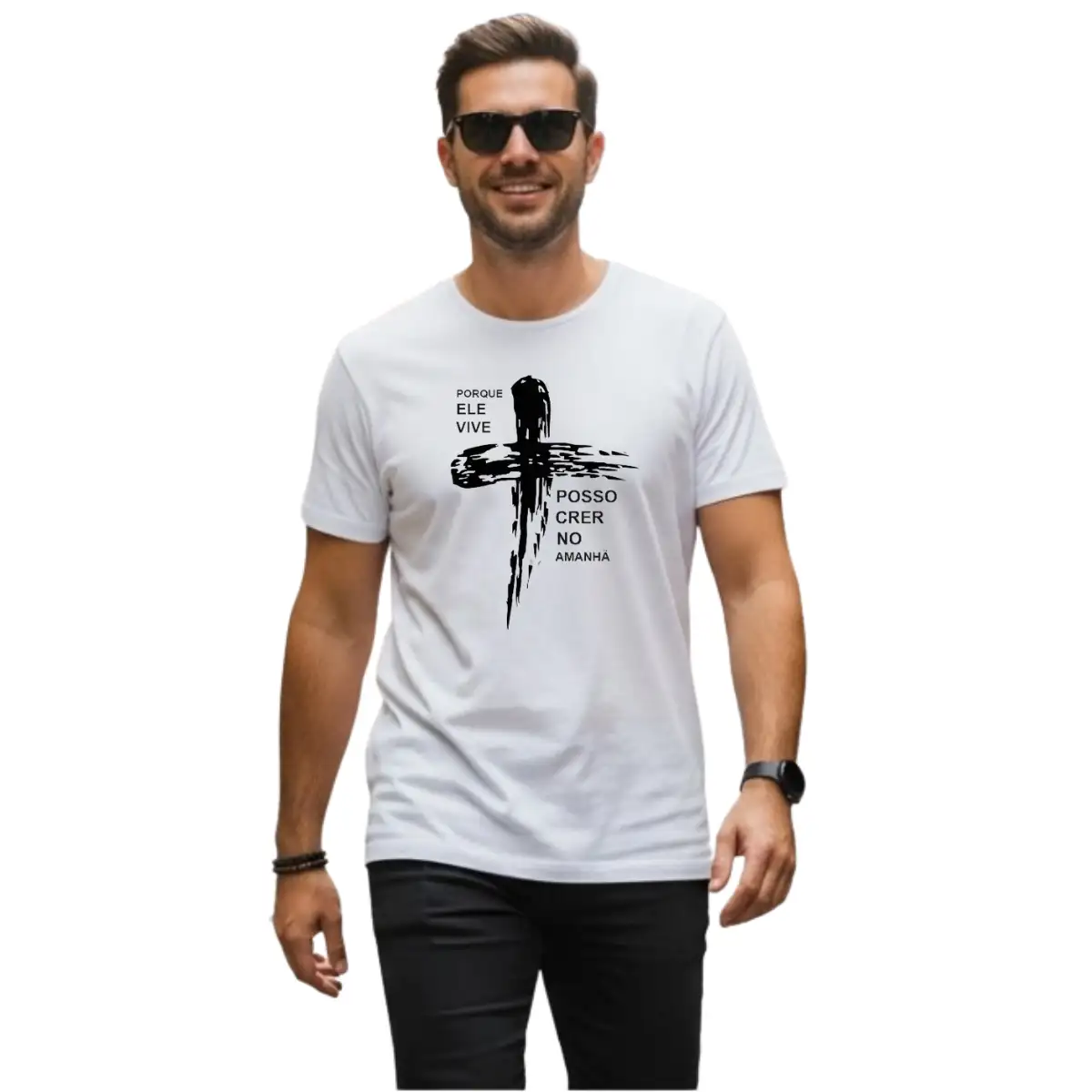 Camiseta branca Porque Ele Vive 2