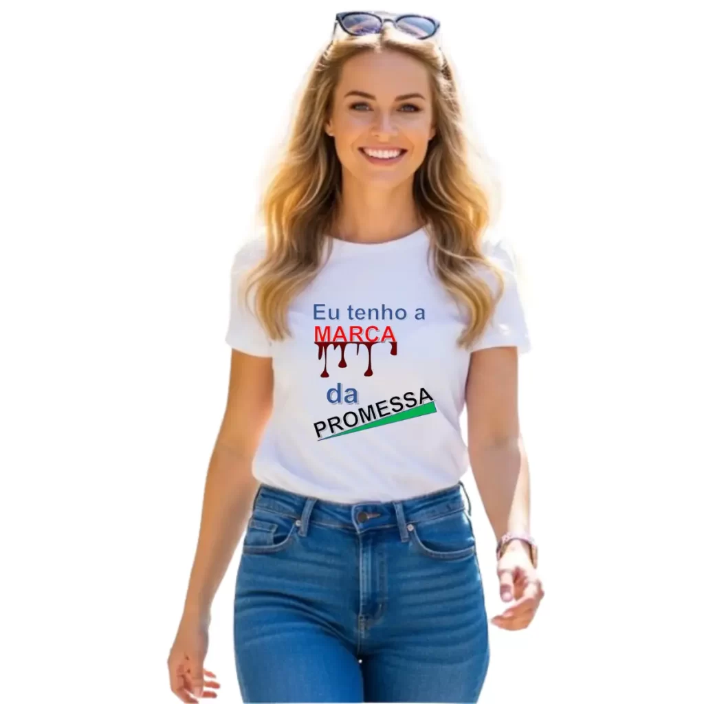 Camiseta branca marca da promessa
